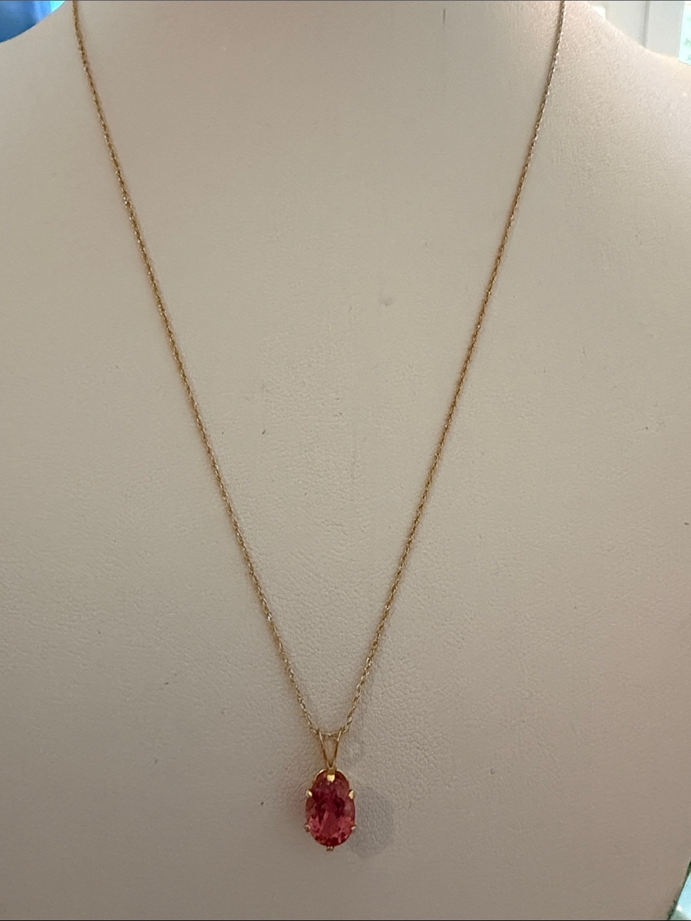 Gold Necklace with Pink oval tourmaline 14 k yellow gold Pendant